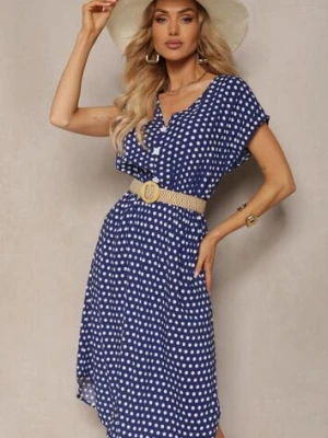 Granatowa Sukienka z Bawełny o Rozkloszowanym Kroju z Gumką w Talii Emilla defox