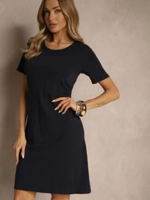 Granatowa Sukienka z Bawełny o T-shirtowym Fasonie Niliora glo-story