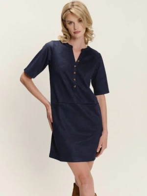 Granatowa sukienka z dekoltem v i subtelnymi guziczkami Greenpoint