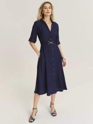 Granatowa szmizjerka z efektownym paskiem Greenpoint