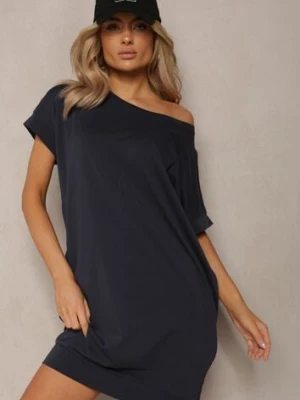 Granatowa T-shirtowa Sukienka Pudełkowa z Elastycznej Bawełny Ellensa glo-story