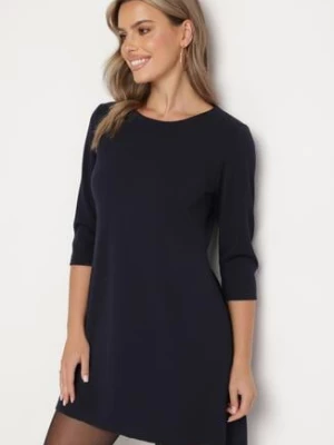 Granatowa Trapezowa Sukienka z Dłuższym Tyłem Gemirina new collection