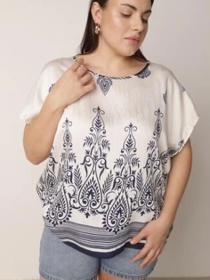 Granatowa Wiskozowa Bluzka z Etnicznym Wzorem Melloshell j&x