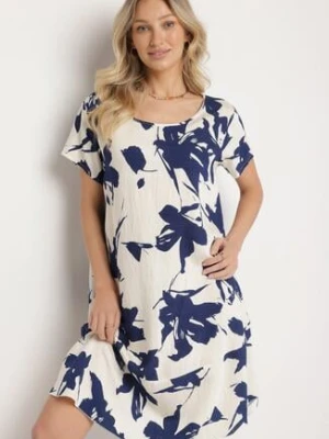 Granatowa Wiskozowa Sukienka w Kwiatowy Wzór Emitine cflo