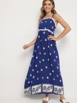 Granatowa Wiskozowa Sukienka z Geometrycznym Wzorem Lenirisa cflo