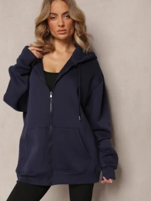 Granatowa Zasuwana Bluza z Kapturem Narmione