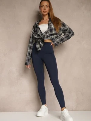 Granatowe Basicowe Legginsy High Waist Tofelia