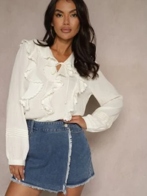 Granatowe Bawełniane Jeansowe Spódnico-Spodenki High Waist o Asymetrycznym Kroju Alwiwi elsa.m by may