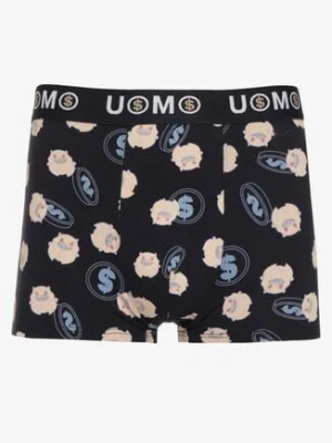 Granatowe Bawełniane Majtki Bokserki z Napisem i Szeroką Gumką Nelicia