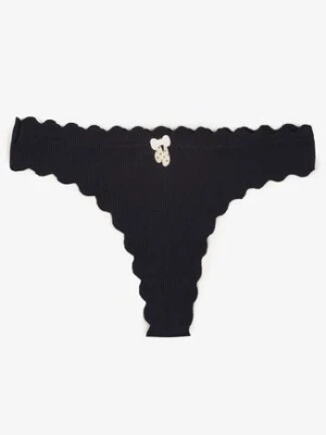 Granatowe Bawełniane Majtki Stringi z Prążkowanej Tkaniny Eziane