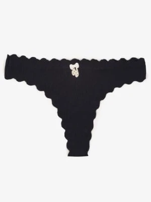 Granatowe Bawełniane Majtki Stringi z Prążkowanej Tkaniny Eziane