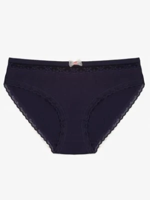 Granatowe Bawełniane Majtki Typu Figi z Koronką i Kokardą Zeteria