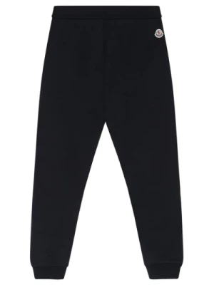 Granatowe Bawełniane Spodnie z Logo Patch Moncler
