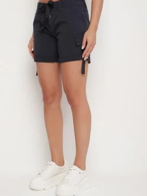 Granatowe Bawełniane Szorty z Ozdobnymi Kieszeniami i Wiązaniem Liralisea fresh made