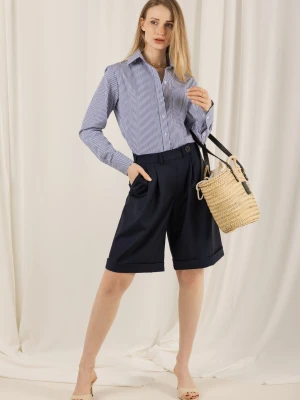 Granatowe bermudy damskie z wełny dziewiczej - Eliot Navy LAÏF