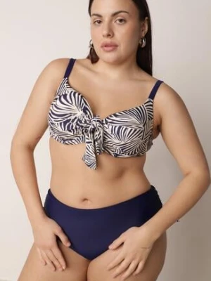 Granatowe Bikini Biustonosz z Ozdobnym Wiązaniem i Figi ze Ściągaczami Miraleh swest