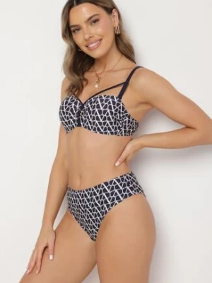 Granatowe Bikini Biustonosz z Ozdobnymi Paskami i Majtki Figi Linadora swest