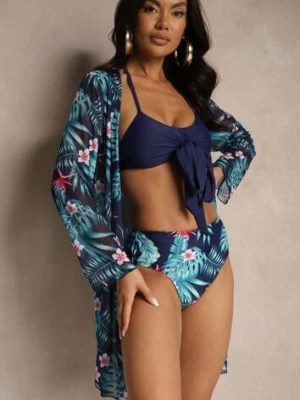 Zdjęcie produktu Granatowe Bikini Biustonosz z Wiązaniem i Figi z Dodatkową Siateczkową Narzutką Zarionea