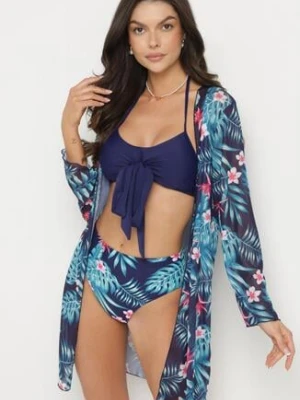 Granatowe Bikini Wiązany Biustonosz i Majtki Figi z Dodatkową Narzutką z Siateczki Zareliah rosse line