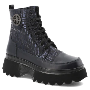 Granatowe Botki Artiker Oryginalne Obuwie Damskie Na Platformie