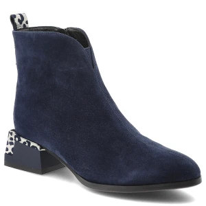 Granatowe Botki S.Barski Zamszowe Obuwie Damskie Na Obcasie