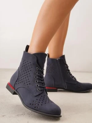 Granatowe Botki Trzewiki VICES z Ażurową Cholewką Bissen