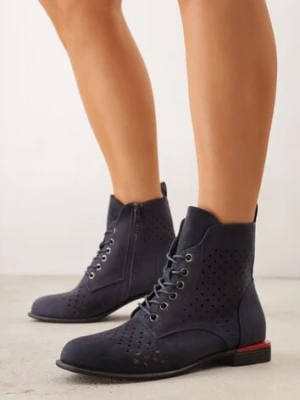 Granatowe Botki VICES z Ażurowymi Zdobieniami w Stylu Retro Limoni