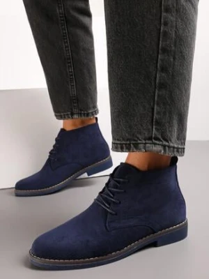 Granatowe Botki z Wiązaniem Sabalva