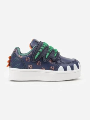 Granatowe Buty Sportowe w Ozdobny Print z Aplikacjami i Zapięciem na Rzep Erisella