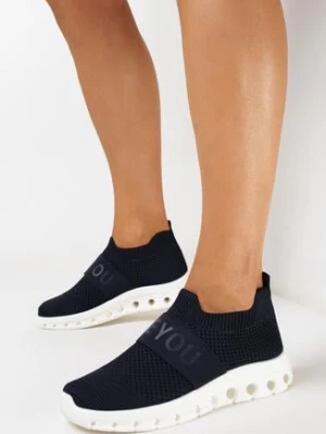 Granatowe Buty Sportowe ze Skarpetkową Cholewką i Napisem Thirllas