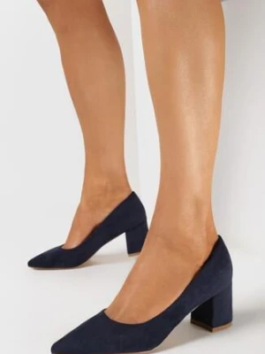 Zdjęcie produktu Granatowe Czółenka z Imitacji Zamszu na Słupku Tarnova