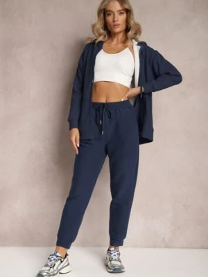 Granatowe Dzianinowe Spodnie z Gumką w Pasie Matrila defox