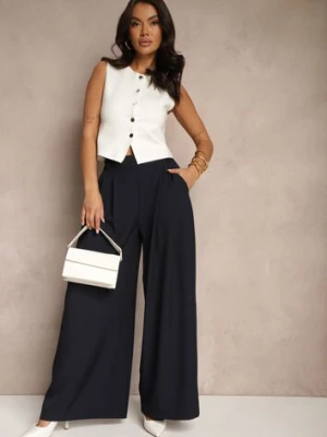 Granatowe Eleganckie Spodnie Palazzo z Szerokimi Nogawkami Adivisa jumelle