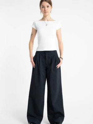 Spodnie dziewczęce eleganckie szerokie wide leg w prążki dzwony Reporter