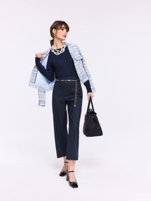 Granatowe eleganckie spodnie z wysokim stanem TARANKO