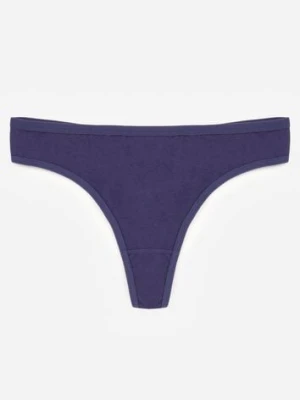 Granatowe Gładkie Majtki Stringi z Bawełną Chrysile