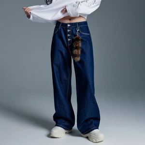 Granatowe jeansy baggy fit z niskim stanem House