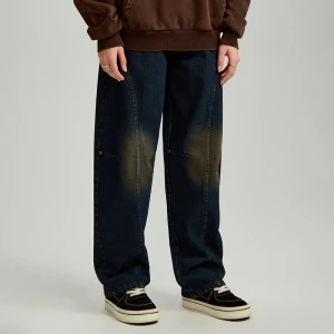 Granatowe jeansy baggy fit z przetarciami na kolanach House