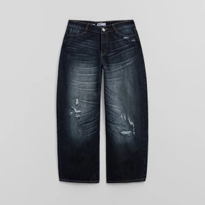 Granatowe jeansy baggy z mocnymi przetarciami House