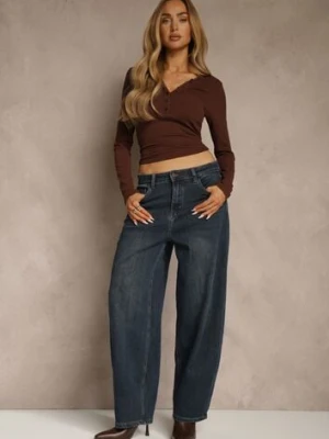 Granatowe Jeansy Barrel Fit High Waist Delandria