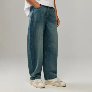 Granatowe jeansy barrel fit z regulacją House