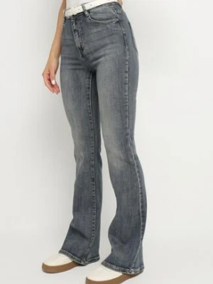 Granatowe Jeansy Bawełniane Dzwony z Kieszeniami Divassa hello miss