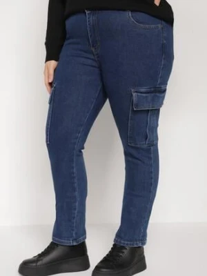 Granatowe Jeansy Cargo Regular Waist o Prostym Kroju Belvila b.s.jeans