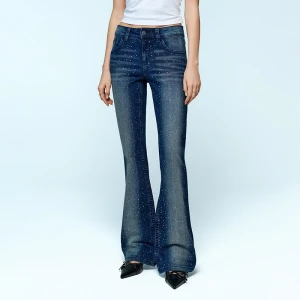 Granatowe jeansy dzwony bootcut z dżetami House