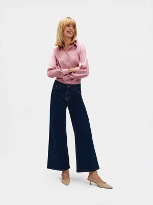 Granatowe jeansy flare