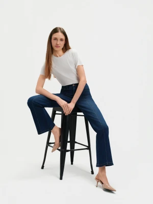 Granatowe jeansy flare z przeszyciami TOP SECRET