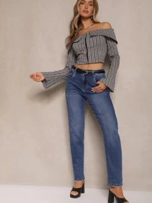 Granatowe Jeansy Mom Fit High Waist Meviranne