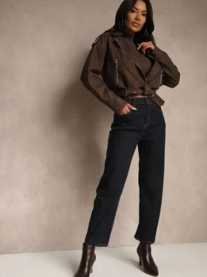 Granatowe Jeansy Mom Fit Regular Waist Ahortia milas91