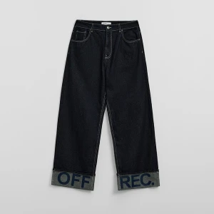 Granatowe jeansy super baggy z napisem Off Rec. House niebieski