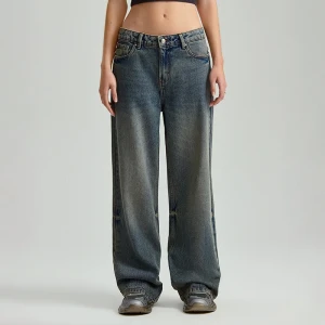Granatowe jeansy wide leg mid waist House